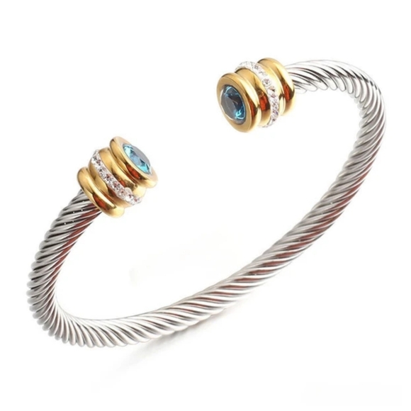 Beautiful Stainless Steel 2 Tone Cuff Bracelets with CZs in Various Colors - Picture 6 of 10